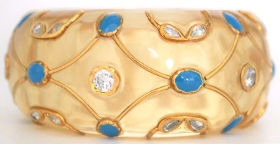Isharya Bracelet Cuff Bangle Lucite Acrylic Resin Crystal Turquoise Blue gyuh - Image 1 of 4
