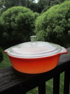 Anchor Hocking Fire-King 1,5qt Covered Casserole Dish Bowl Ombre Orange #437 VTG - Picture 1 of 11
