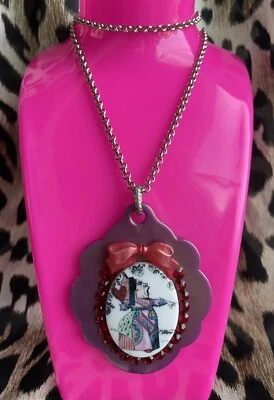Tarina Tarantino Vintage Alice In Wonderland Queen Of Hearts Long Cameo Necklace - Image 1 of 4