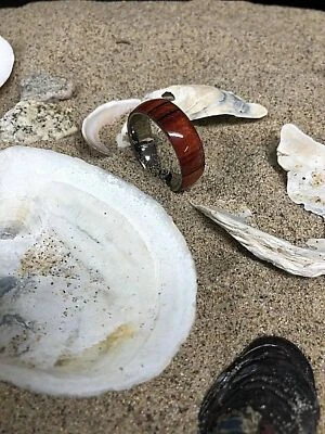 8mm Men Titanium With Pure Genuine Cherry Hawaiian Koa Wood Engagement Band Ring - Image 1 of 3