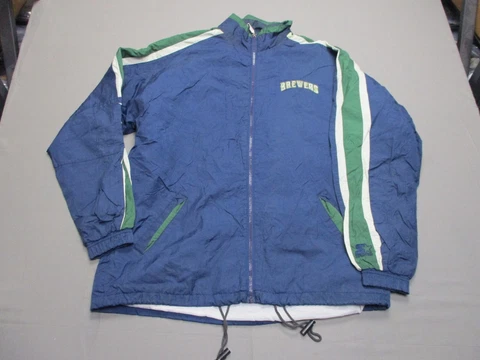 Vintage Milwaukee Brewers Jacket Mens Large Blue Starter Windbreaker Baseball Cover