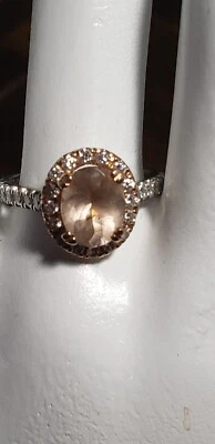 14K two tone morganite and diamond halo ring - Image 1 of 4