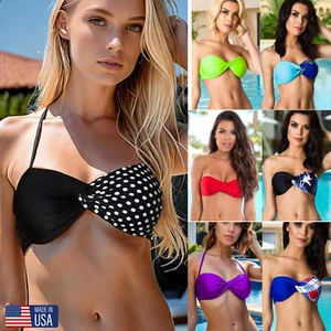 Para mujeres Coqueta Twisted Bandeau Bikini Top Sin Tirantes Traje de Baño Bikini Bronceado - Imagen 1 de 58