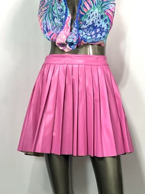 Shein Skirt Womens M Petite Pink Faux Leather Pleated Skirt - Image 1 of 4