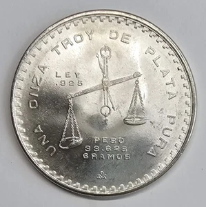1980 1oz Silber Mexico Screw Press and Scales Peso Münze. UNC in Kapsel AA2 - Bild 1 von 2