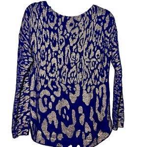 Chico's Navy / Metallic Gold Shine Pullover Sweater Size 1 (standard size med.) - Picture 1 of 8