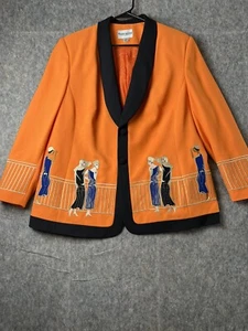 Vtg John Meyer of Norwich Women's Embroidered Boho Blazer size 22W Black/Orange - Picture 1 of 10