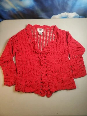 Vintage 80's Bonnie And Bill By Holly Women's Small Red Crochet Knit Sweater - Image 1 of 4