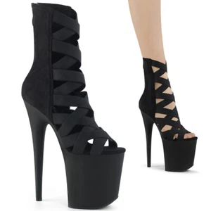 PLEASER 8" Heel Black Women's Platform Criss Cross Bootie Sandal FLAMINGO-800-24 - Picture 1 of 6