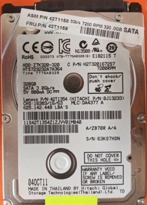 ⭐️⭐️⭐️⭐️⭐️ HDD Hard Drive SATA Laptop 2.5" Hitachi HTS723232A7A364 320GB J13233 - Image 1 of 2