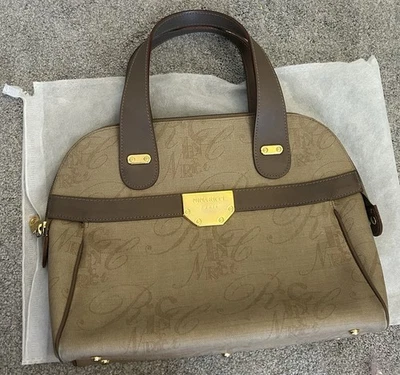 Bolso de Hombro Vintage Nina Ricci Monograma Lona Cuero Marrón Borde Dorado Herrajes Foto 1 de 4