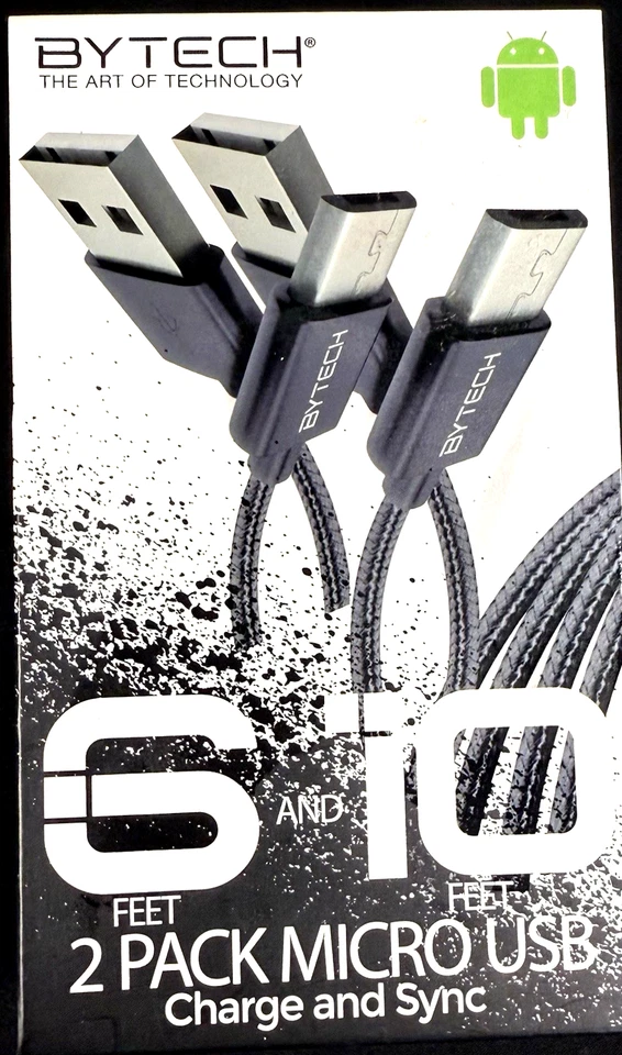 By Tech 6Ft To 10Ft Android 2 Pack Micro USB Charge & Sync - Image 1 of 4