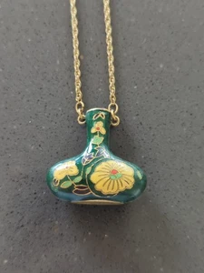 Vintage Chinese Cloisonné Vase Pendant Floral Enamel Brass F230 - Picture 1 of 7