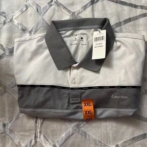 Calvin Klein Herren Polo Quick Drying Wicking Weiß 2 Tone Grau 2 XL Neu Mit Etikett - Bild 1 von 5
