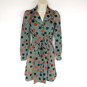 Vintage 70er Jahre Damen Kleid 5 Grün Knöpfe Langarm Taillenband Retro Disco LESEN - Bild 1 von 20