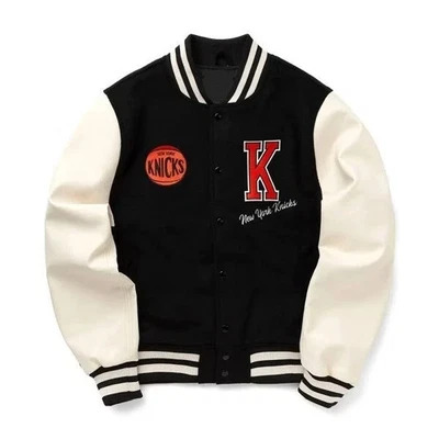 Chaqueta de cuero NY Knicks York Varsity blanca y negra lana clásica y todas las tallas Foto 1 de 4