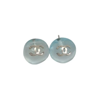 Pendientes Chanel Marca Coco Redondos Transparente Bola Cuentas Azul Claro #1017 Foto 1 de 4