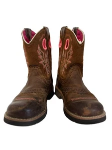 Ariat Girls Kids Youth Size 1.5 Fatbaby Brown Pink Round Square Toe Western - Picture 1 of 6