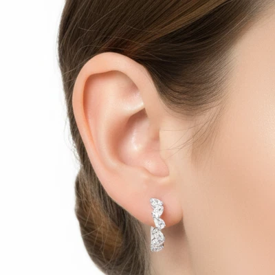 1.5 Ct Pear Cut Lab Grown Diamond Half Hoop Earrings 14K White Gold - Image 1 of 4