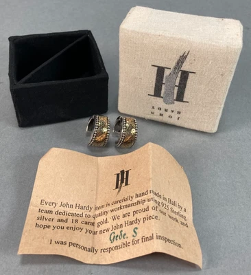 Серьги-кольца John Hardy из золота 18 карат и стерлингового серебра 925 пробы с оригинальной коробкой - Изображение 1 из 4