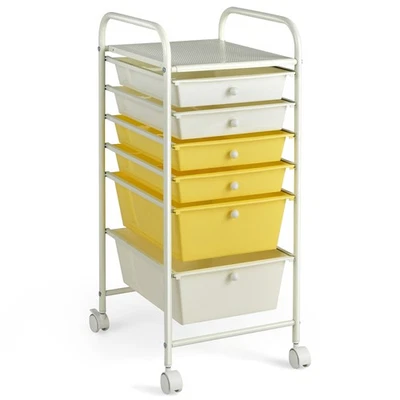 6 Drawer Rolling Storage Cart Office Scrapbook Organizer Yellow - Image 1 of 4