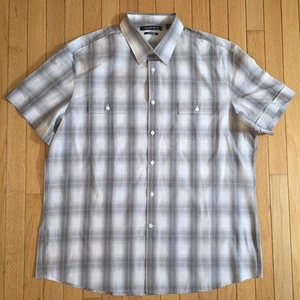 Axist Button Up Shirt Men’s 2XL Gray White Plaid Short Sleeves Slim Fit Stretch - Picture 1 of 6