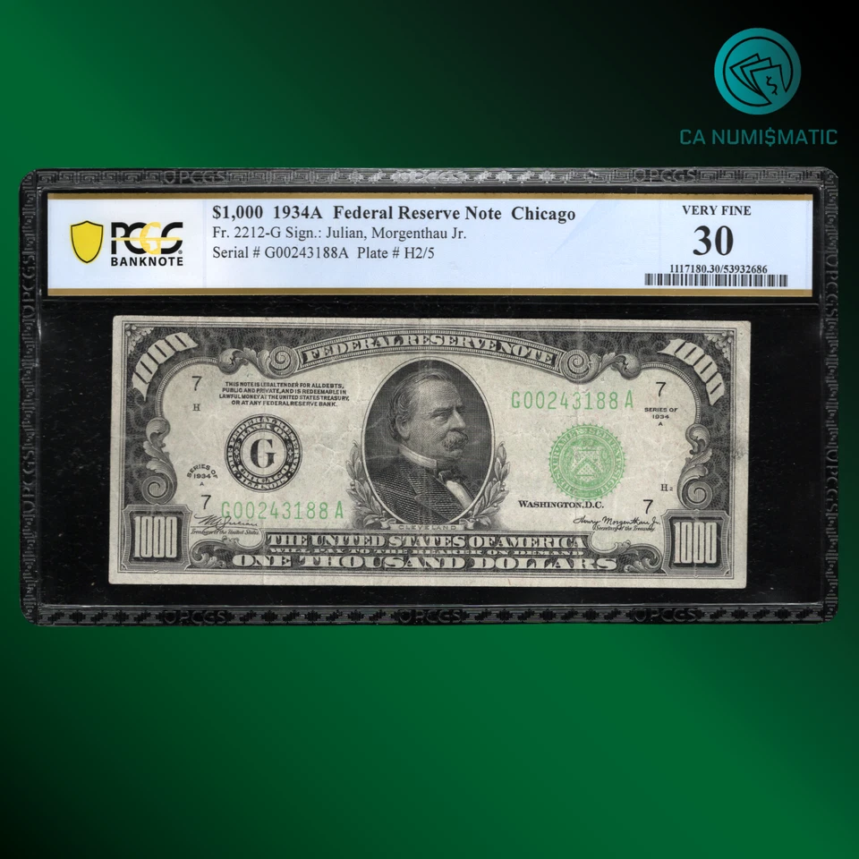 Fr.2212-G (GA) 1934A $1000 DOLLARS FEDERAL RESERVE NOTE Chicago , PCGS 30, 43188 - Image 1 of 2