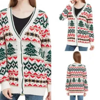 Cardigã feminino estilo ilha justa suéter de Natal feio gola V XL margarida boutique - Imagem 1 de 4