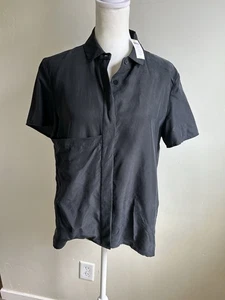 Kate Spade Saturday 100% Silk Black Preppy Classic Lightweight Button Top S NEW - Picture 1 of 17
