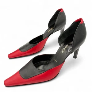 St. John Vintage Stiletto D'Orsay Heels Couture PrettyWoman OldMoney Red Black 9 - Picture 1 of 9