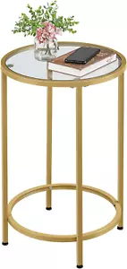 Glass End Table, round Side Table, Small Coffee Accent Table Nightstand W/Glass - Picture 1 of 9