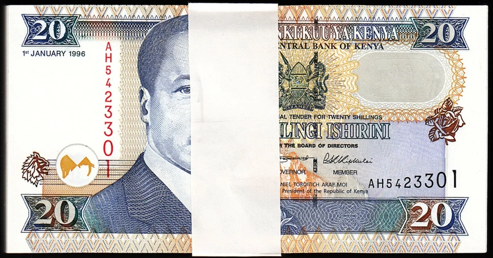 Kenya 20 Shillings 1996, UNC, BUNDLE, Pack of 100 PCS, P-35a2, Black Signature - Image 1 of 4