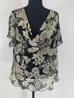 Women's Jonathan Martin 16W Sheer Tie Sl. Floral Drape Ruffle Blouse Top Shirt  - Image 1 of 4