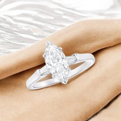 14k White Gold Ring Marquise Cut Diamond 1.40 Ct IGI Certified Lab Created - Image 1 of 4