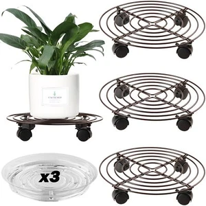 3 Packs Large Metal Plant Caddy 13.8” Rolling Plant Stands with Wheels Heavy-... - Picture 1 of 9