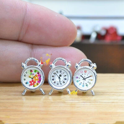 3PC Doll Accessories 1:12 Scale Dolls House Miniatures Alarm Clock Metal Bedroom - Image 1 of 3