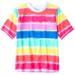 Girls Rainbow Striped Rash Guard Swim Shirt Top UPF50+ Size XS 4/5 Sm 6/6X NWT - Picture 1 of 1