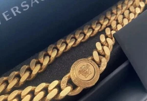 Versace Thick chain link Signature necklace Greek Key Print Medusa Gold New - Picture 1 of 4