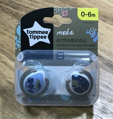 Tommee Tippee Pacifiers 0-6 Mo. Moda Floral Bird design 2 Pack Blue Clear - Image 1 of 4