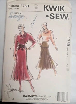 Cowl Neck Top Skirt Kwik Sew 1769 Sewing Pattern XS S M L Loose Fitting VTG UC - Image 1 of 4