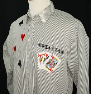 Camisa Marquis Para Hombres 16-1/2 34-35 Botón Frontal Motivo Poker Blanco Negro Rayas - Imagen 1 de 7