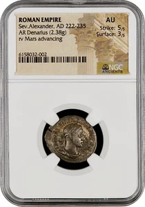 Roman Empire Sev. Alexander AR Denarius NGC AU - Picture 1 of 2