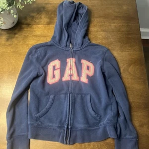 GUC Girls GAP Logo Full Zip Hooded Navy Blue Sweatshirt Sparkle Hoodie Size 8 - Picture 1 of 4