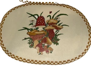 Vintage Vinyl Placemats Mushrooms Oval Graden 1970’s - Picture 1 of 6