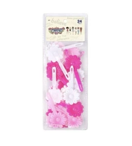 Camryn's BFF Hair Barrettes w/Easy Snap Closure - Pink/White - 24 Pack - NEW - Picture 1 of 5