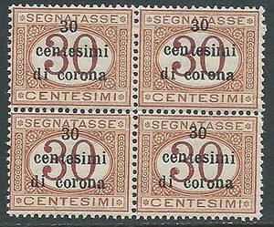 1919 TRENTO E TRIESTE SEGNATASSE 30 CENT QUARTINA MNH ** - CZ7-8 - Picture 1 of 1