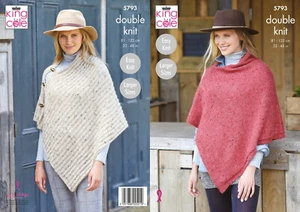 King Cole Knitting Pattern 5793 Women's Slash Neck Poncho Knitted in Homespun DK - Picture 1 of 2