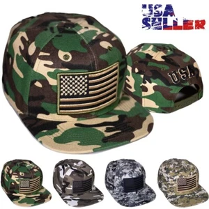 USA Flag Camo Snapback Baseball Cap Adjustable Flat Bill Tactical Army Men Hat - Picture 1 of 23