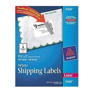 Etiquetas de envío blancas Avery TrueBlock 3-1/2 x 5 láser 400Pk 5168 - Imagen 1 de 4