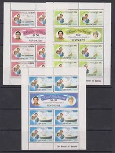 Hojas de estampillas de boda real 1981 Carlos y Diana MNH San Vicente - Imagen 1 de 1